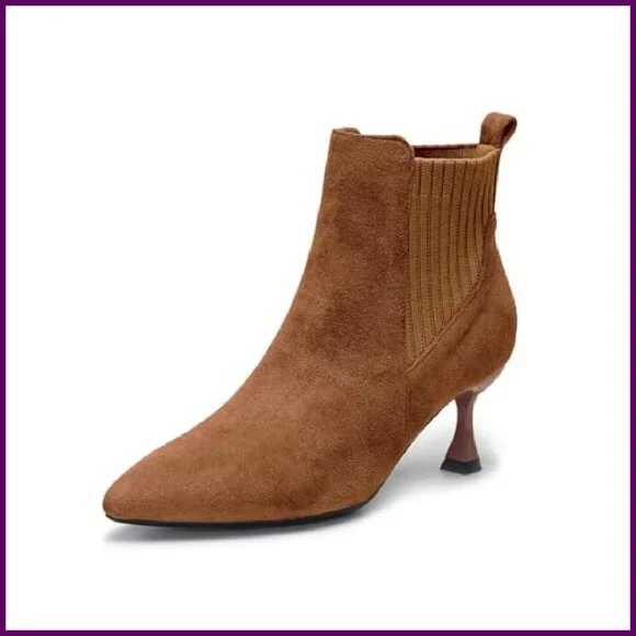 Pointed Toe Ankle Boots Knit Suede Kitten Heels Dressy Winter Booties - Picture 2 of 8